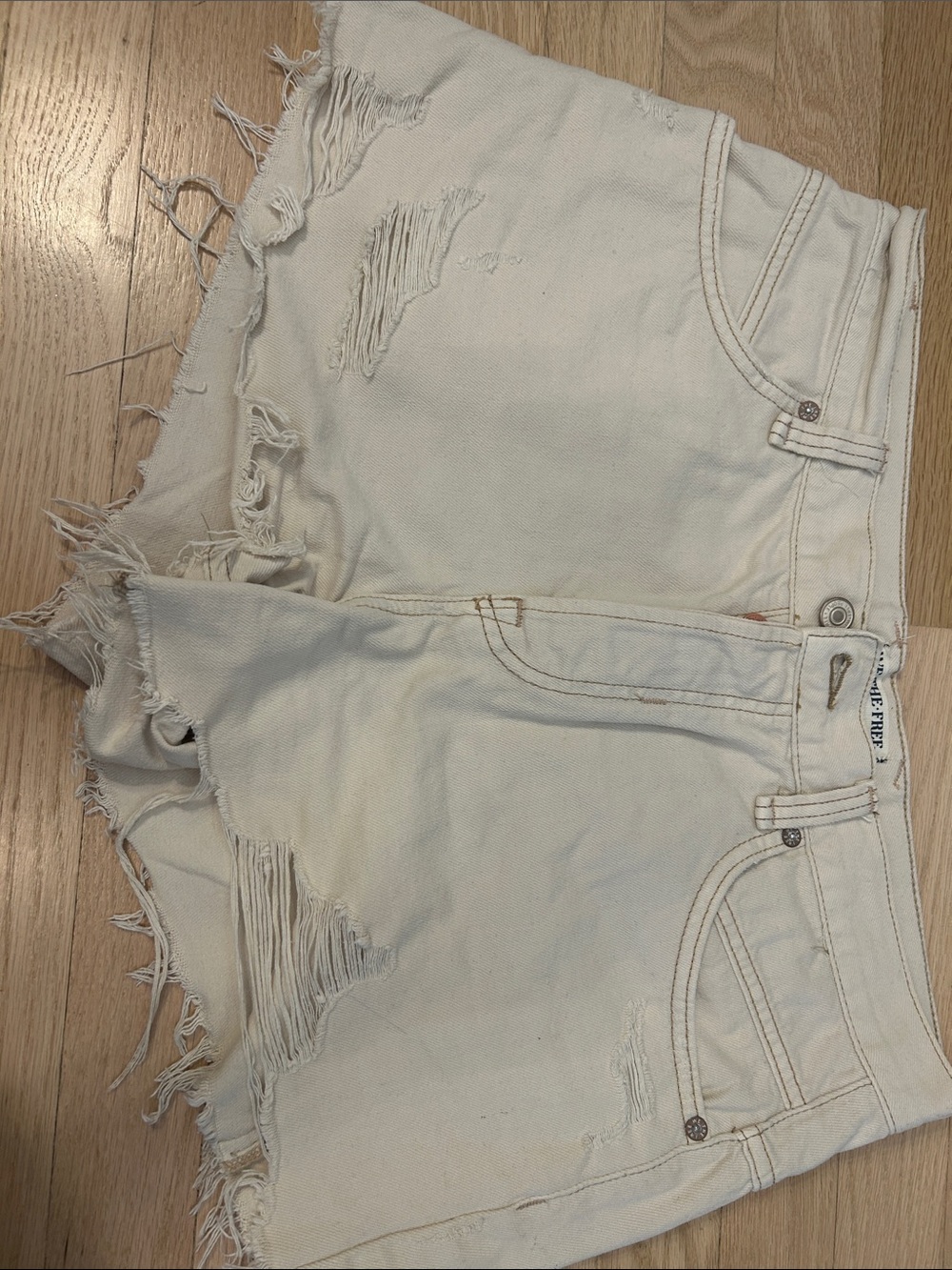 We The Free Cream Distressed High-Rise Denim Shorts- worn once and like new!